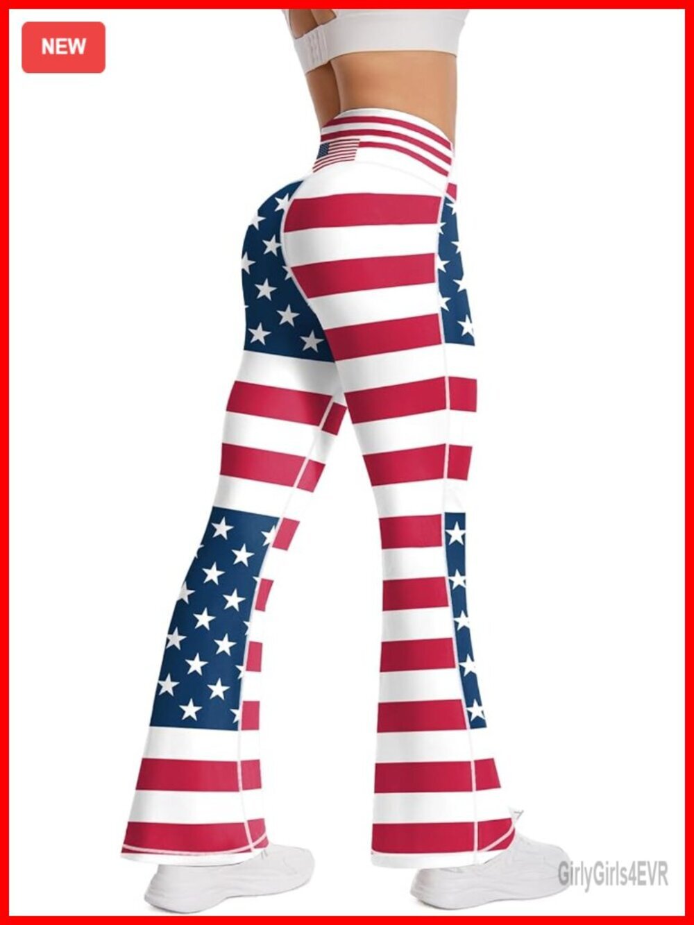 Patriotic High Waist Flare Yoga Pants Bell Bottom Leggings USA Flag